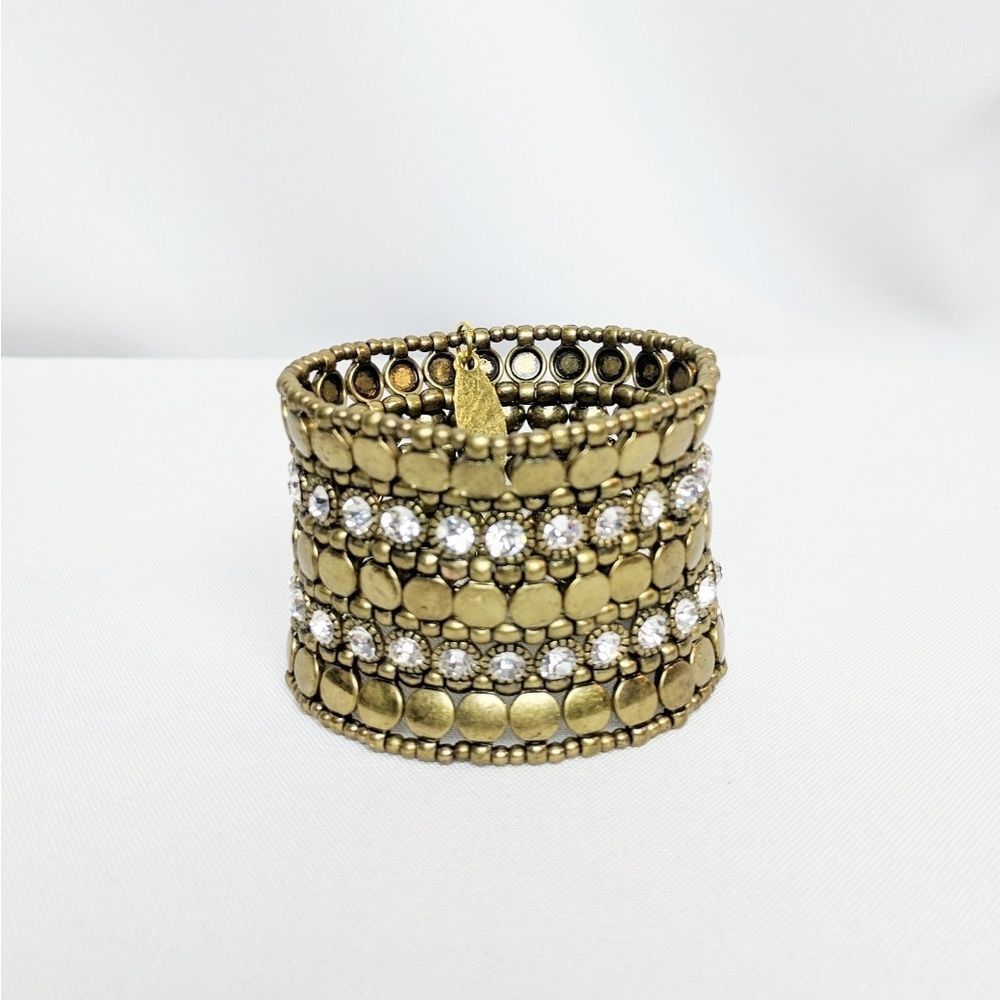 Cara Ny Gold & Rhinestone Stretchy Cuff Bracelet